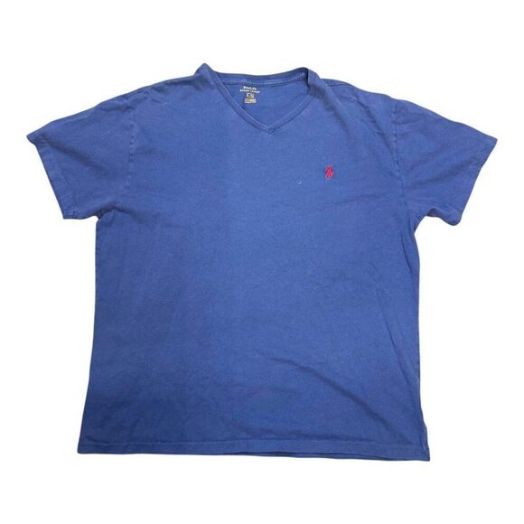 Lot of 2 Polo Ralph Lauren Mens V-Neck T-Shirts LG Gray & Blue Cotton Blend Logo - Picture 2 of 8